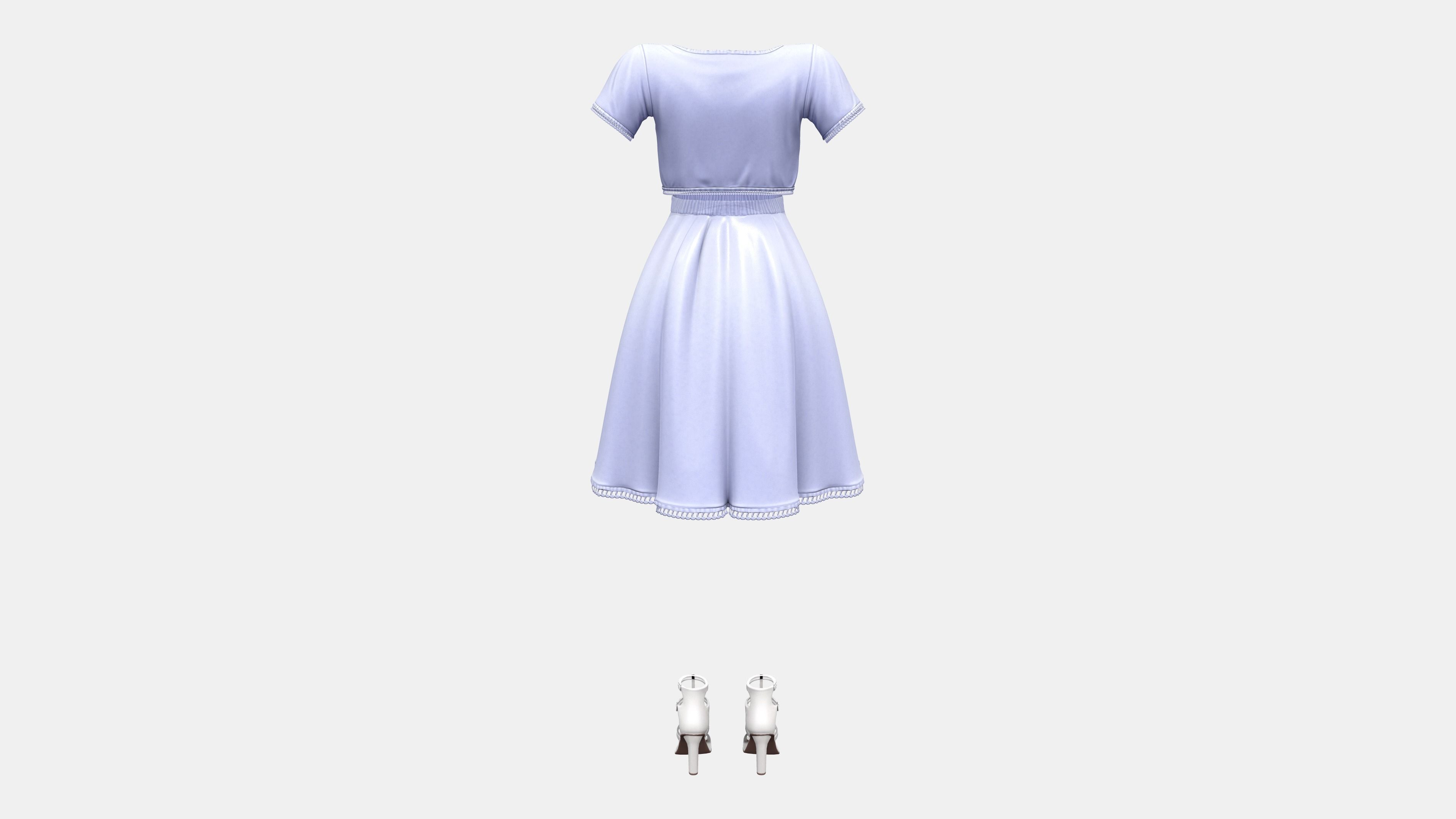 Casual Two Piece White Dress With Shoes Low-poly 3D model_8