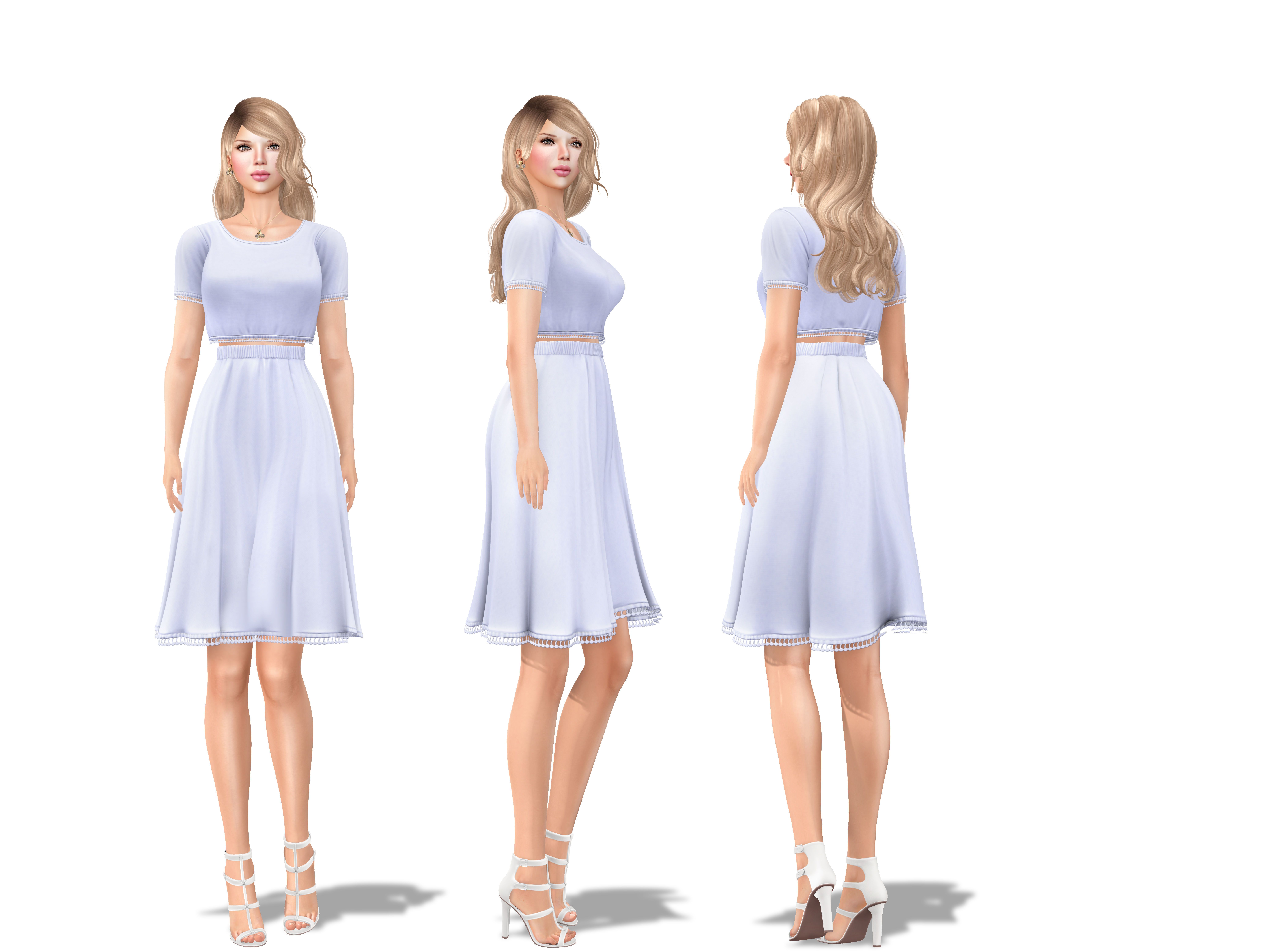 Casual Two Piece White Dress With Shoes Low-poly 3D model_2