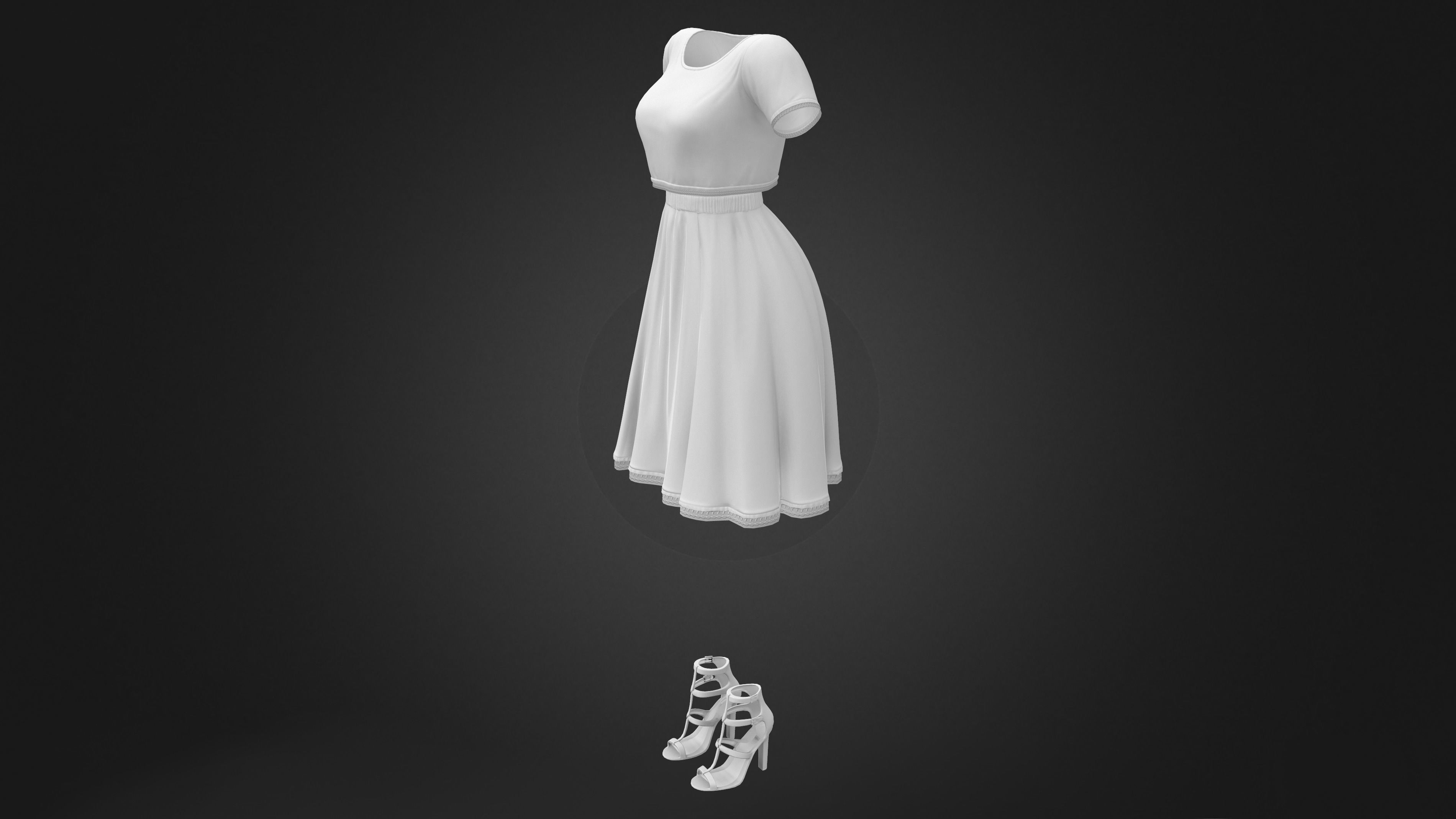 Casual Two Piece White Dress With Shoes Low-poly 3D model_11