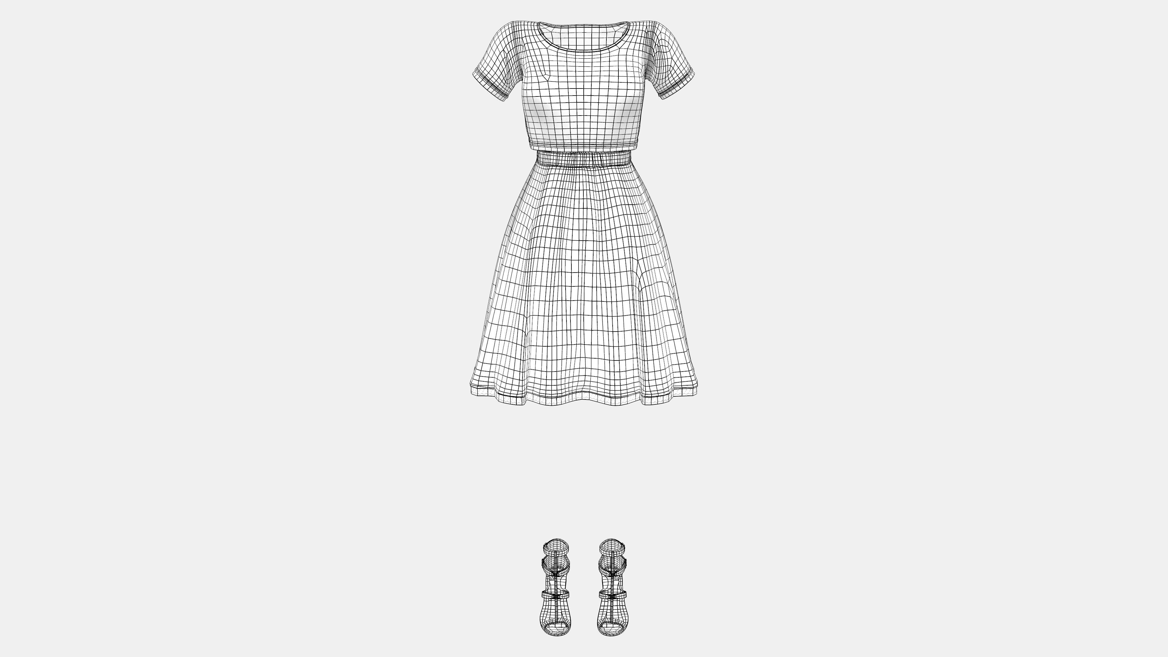 Casual Two Piece White Dress With Shoes Low-poly 3D model_9