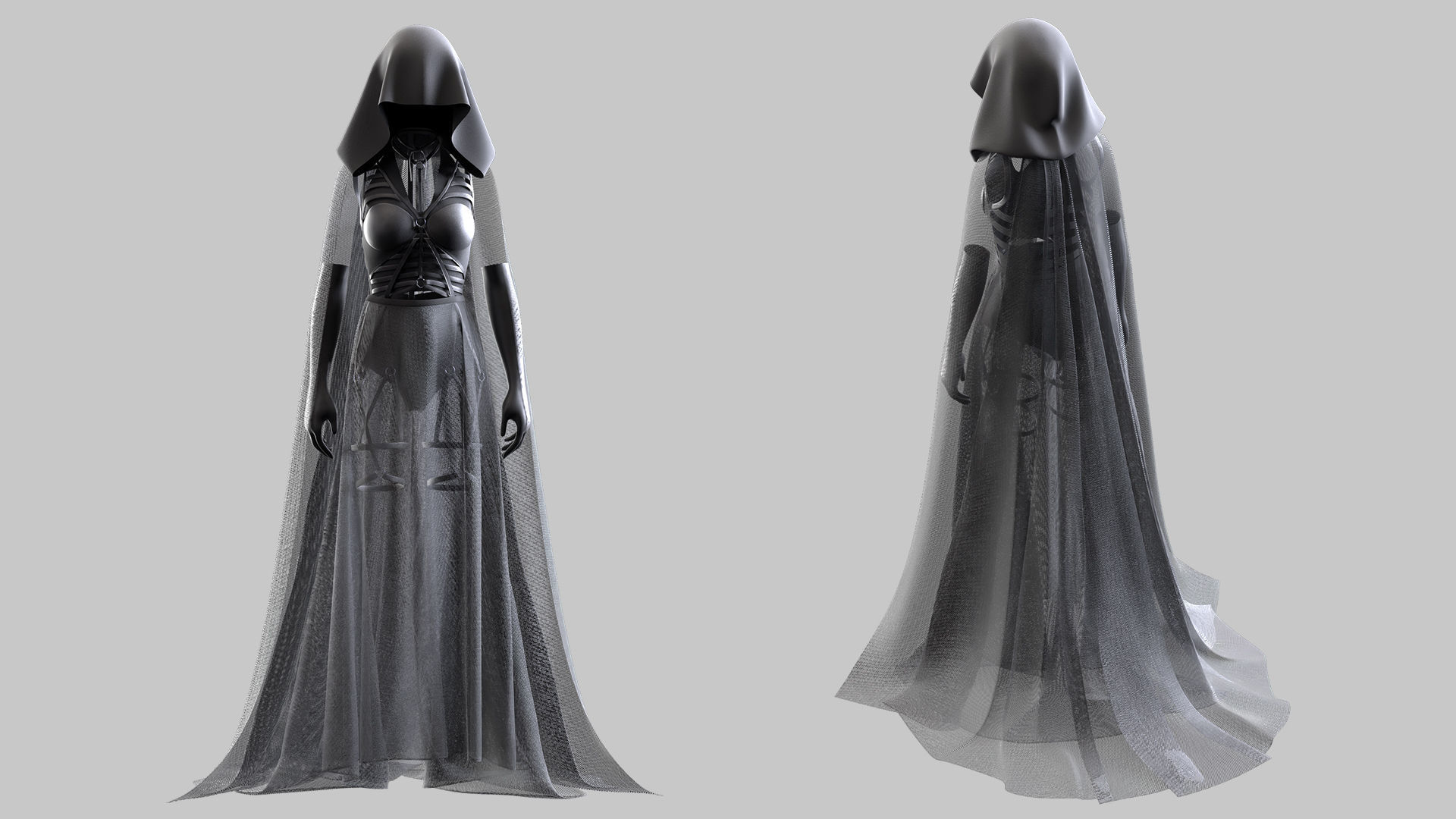 Woman Gothic Dress 02 Low-poly 3D model_2