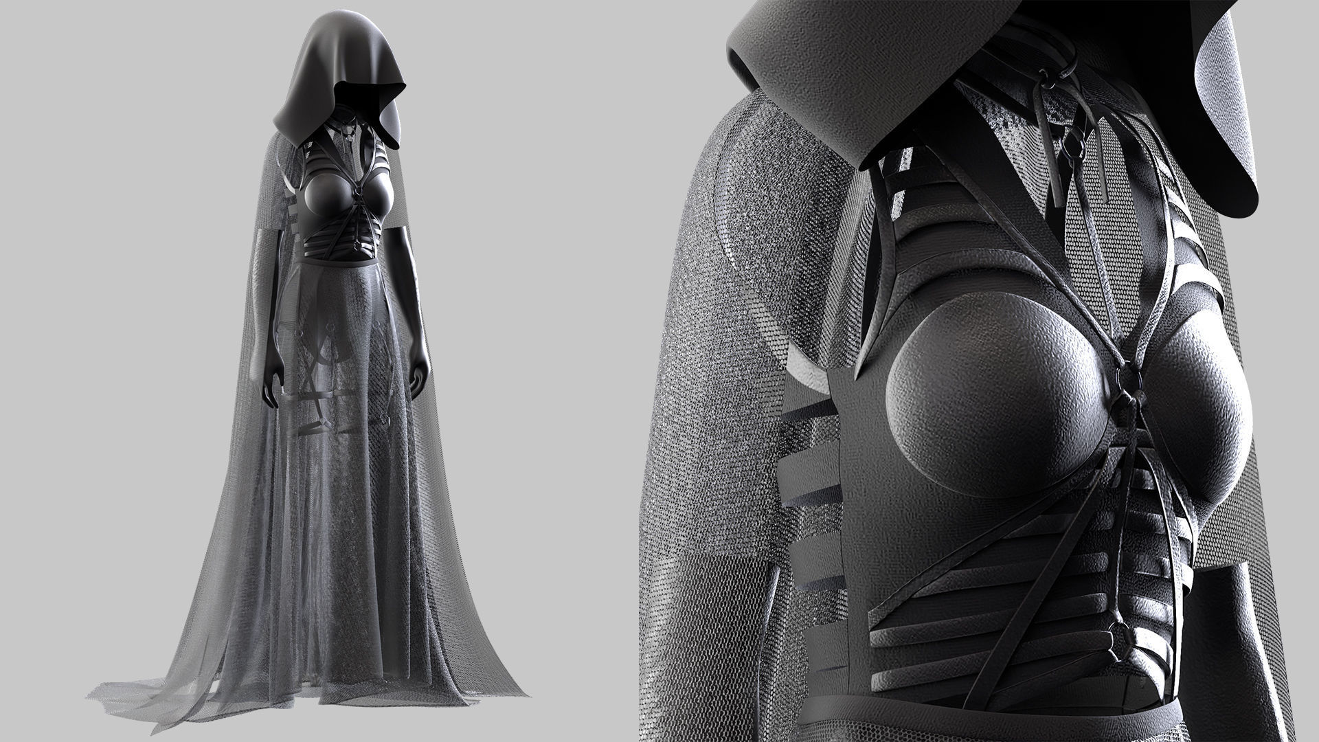 Woman Gothic Dress 02 Low-poly 3D model_1