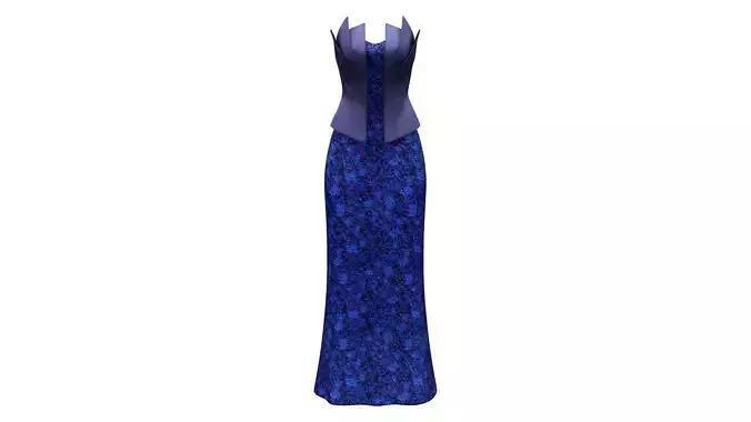 Navy Layered Neck Line Peplum Waistline Trumpet Skirt Gown Dress