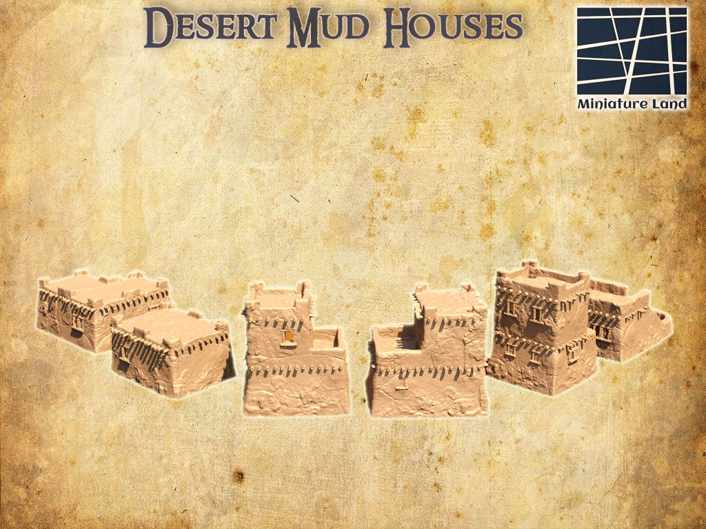 Desert Mud Houses Tabletop Terrain 28 MM  3D print model_3