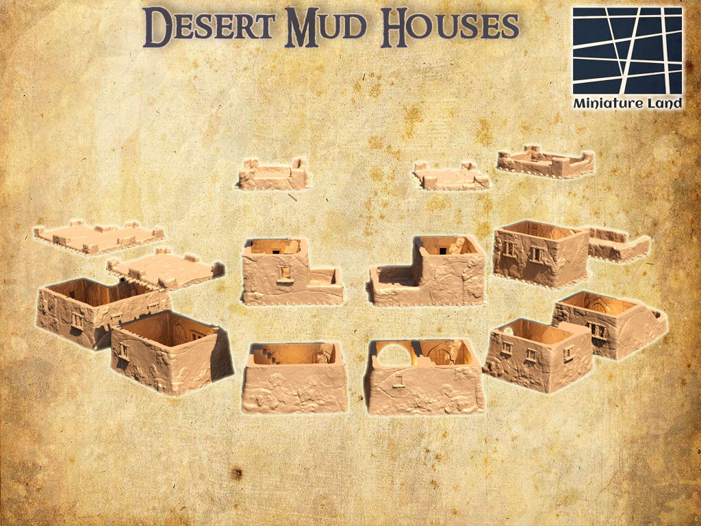 Desert Mud Houses Tabletop Terrain 28 MM  3D print model_5