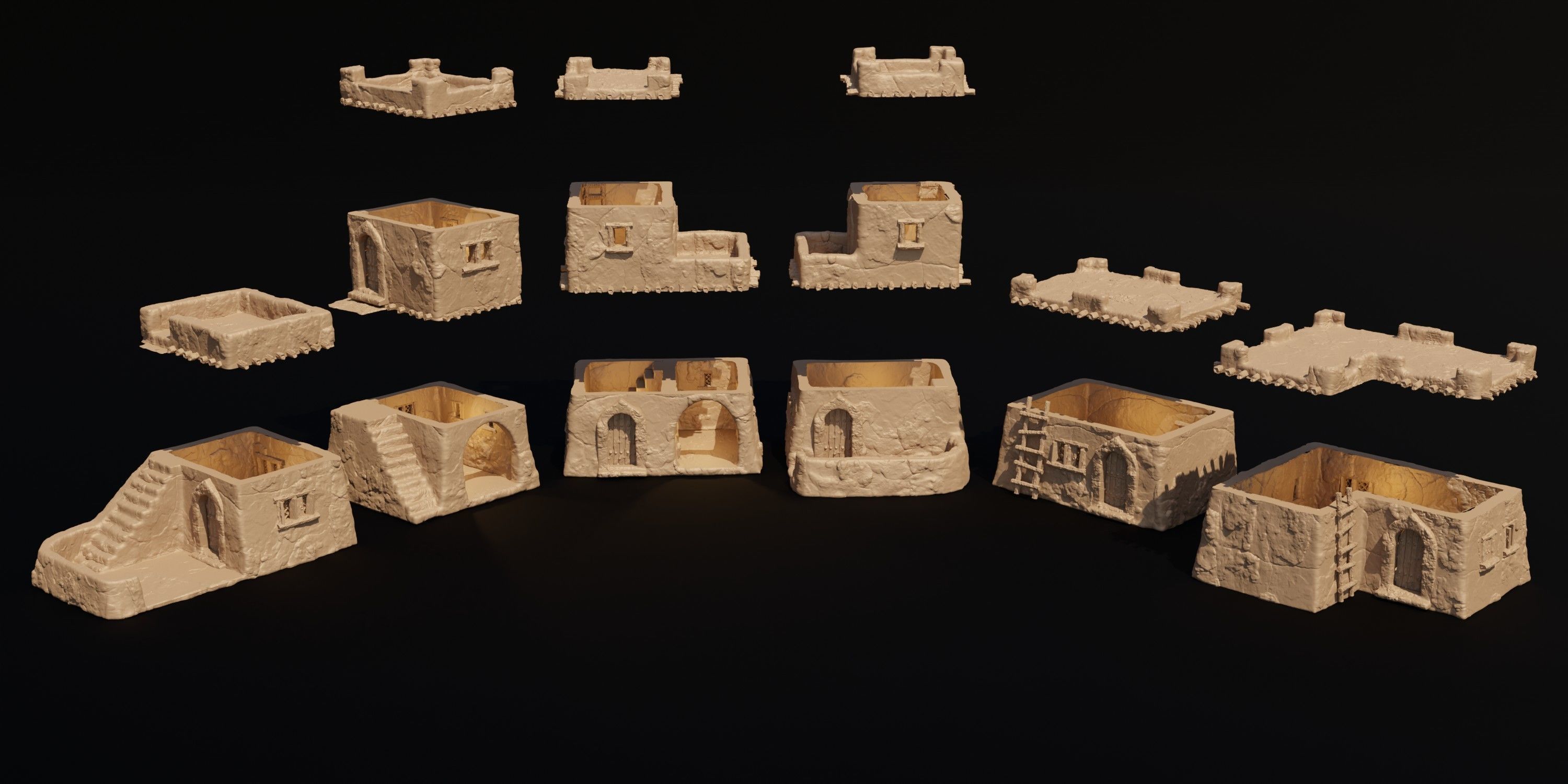 Desert Mud Houses Tabletop Terrain 28 MM  3D print model_2
