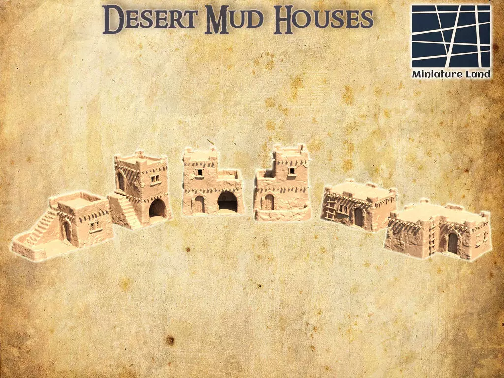 Desert Mud Houses Tabletop Terrain 28 MM  3D print model_0