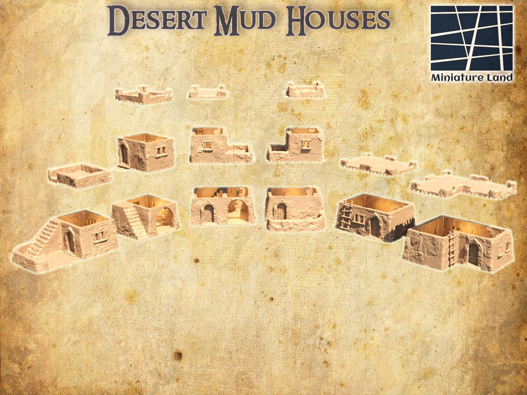 Desert Mud Houses Tabletop Terrain 28 MM  3D print model_1
