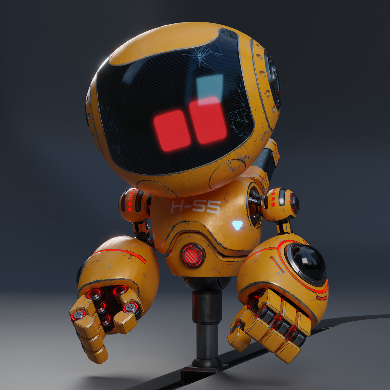 Cute Robot H-55 Yellow 3D model_5
