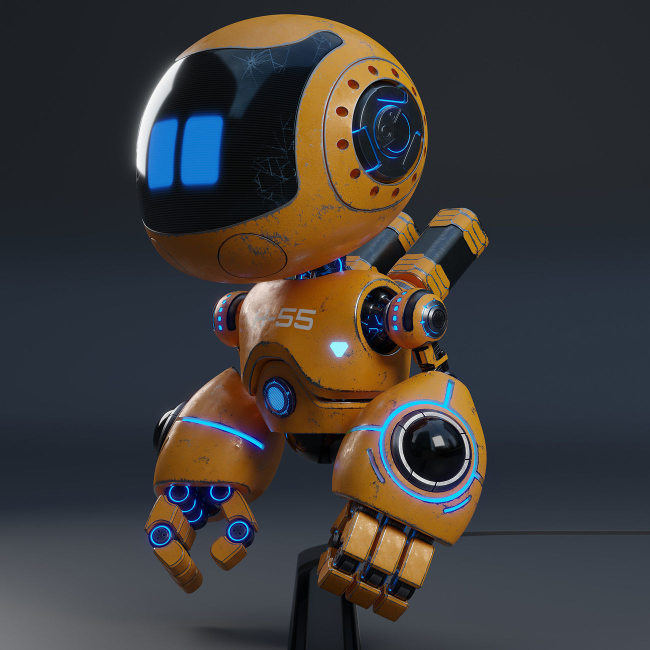 Cute Robot H-55 Yellow 3D model_12