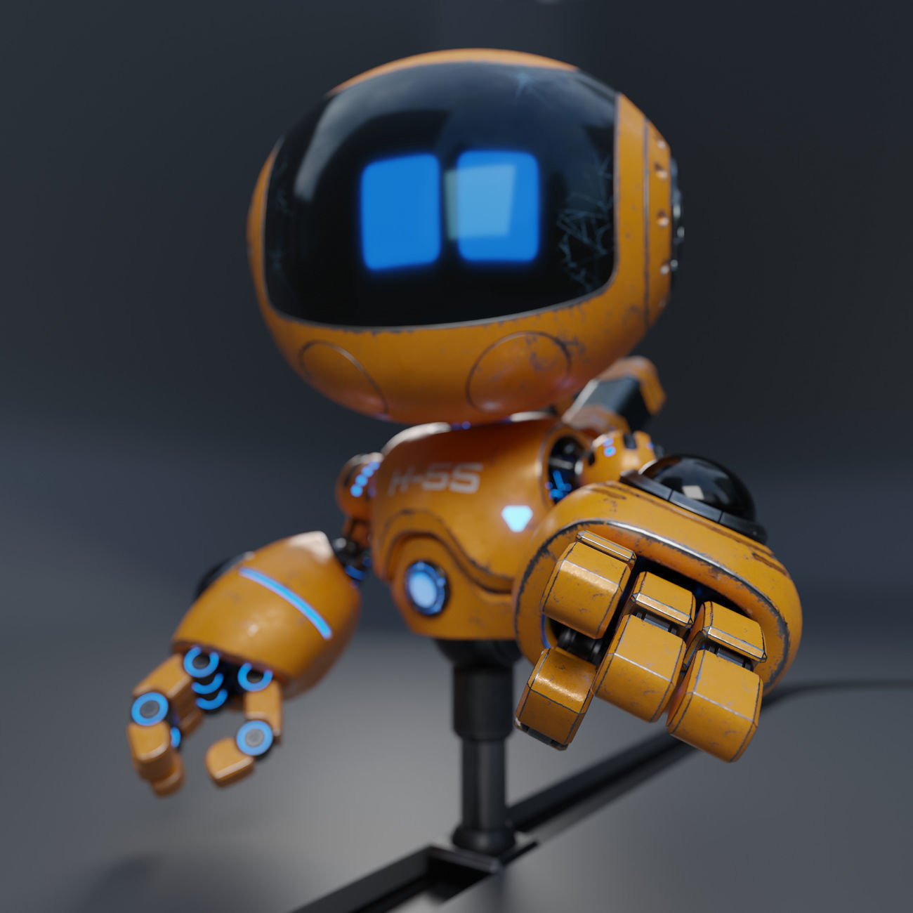 Cute Robot H-55 Yellow 3D model_9