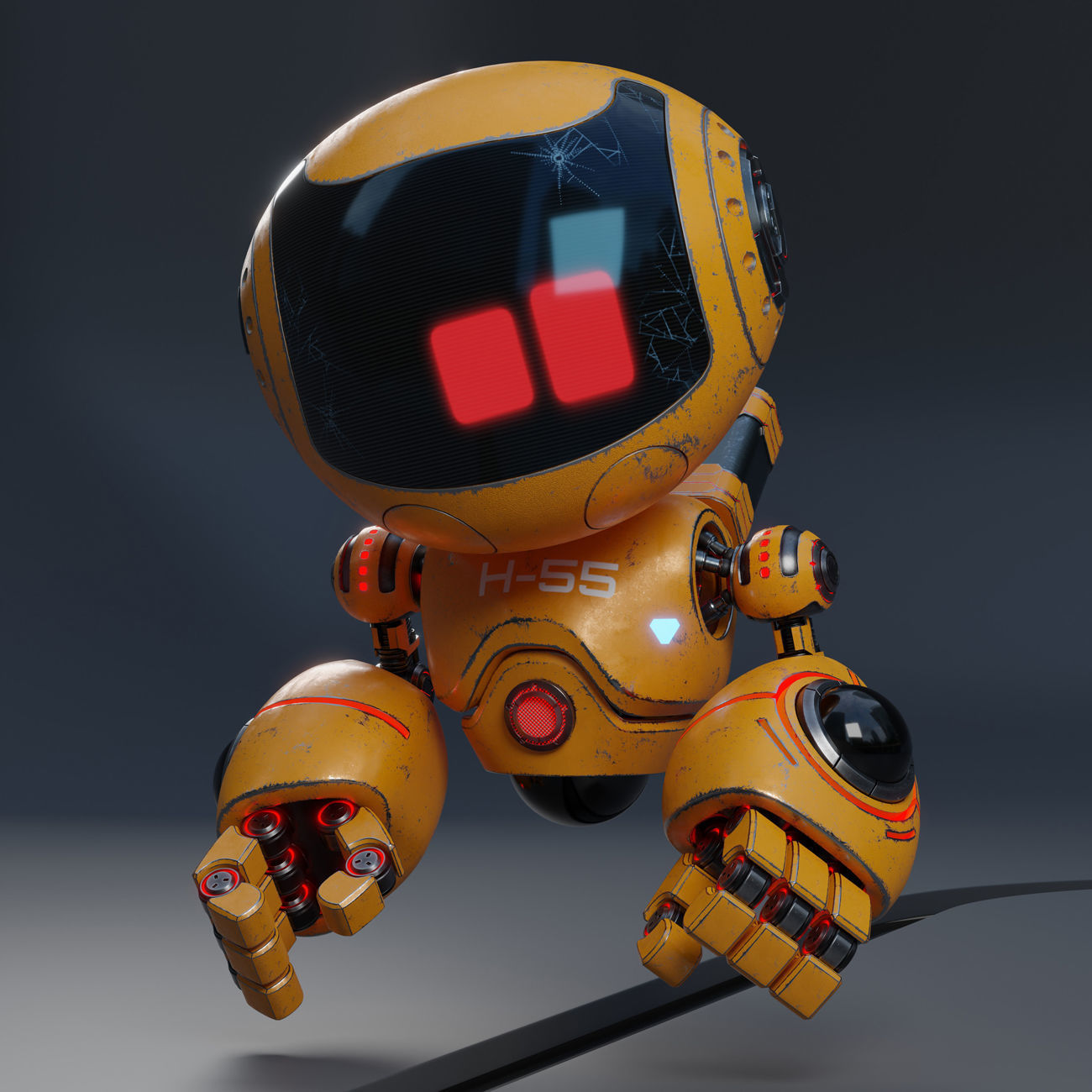 Cute Robot H-55 Yellow 3D model_6