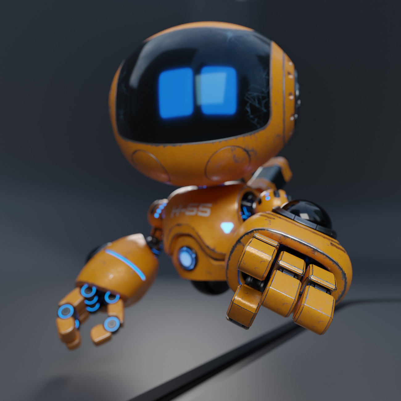 Cute Robot H-55 Yellow 3D model_10