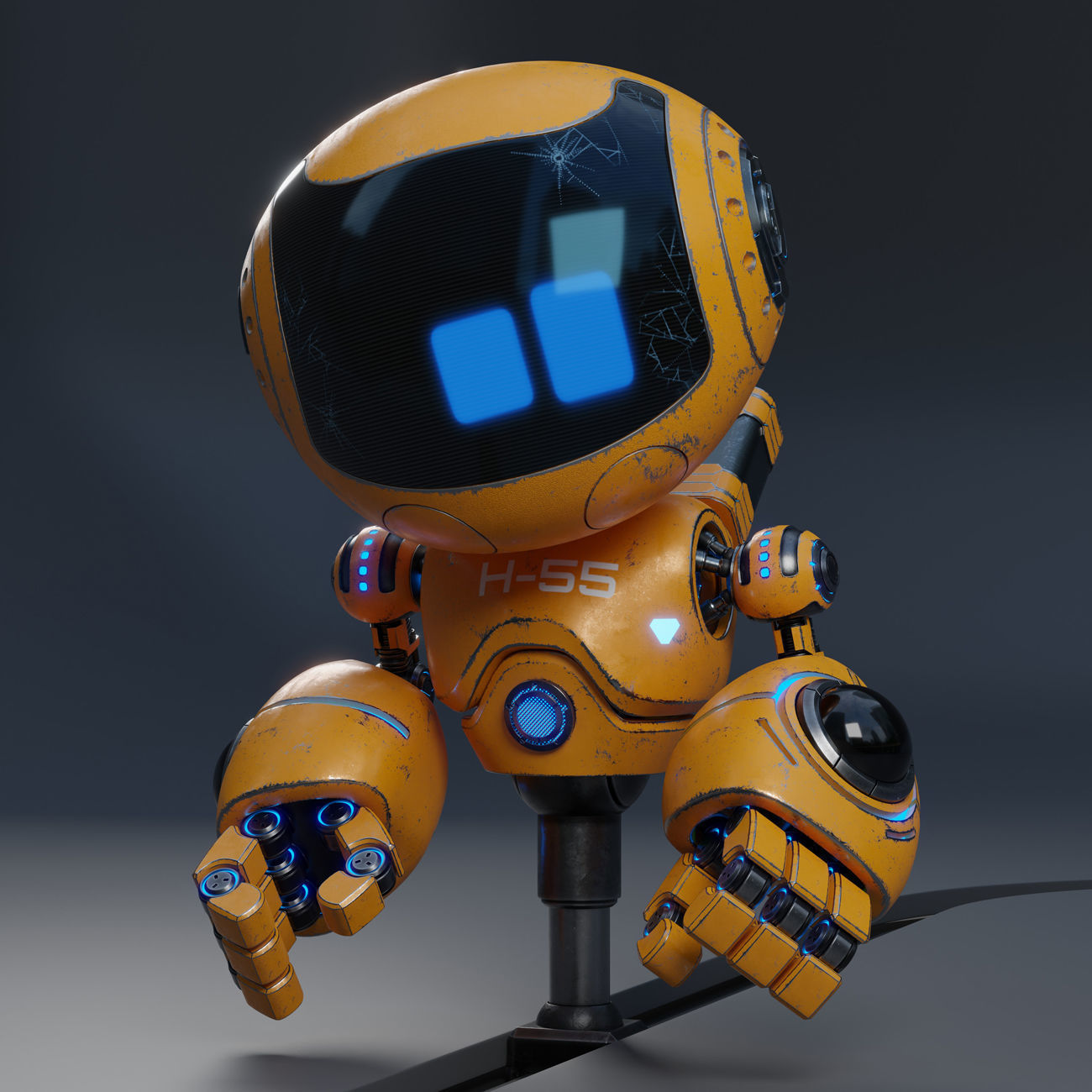 Cute Robot H-55 Yellow 3D model_4