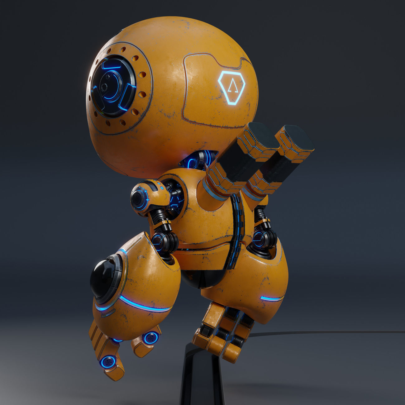 Cute Robot H-55 Yellow 3D model_14