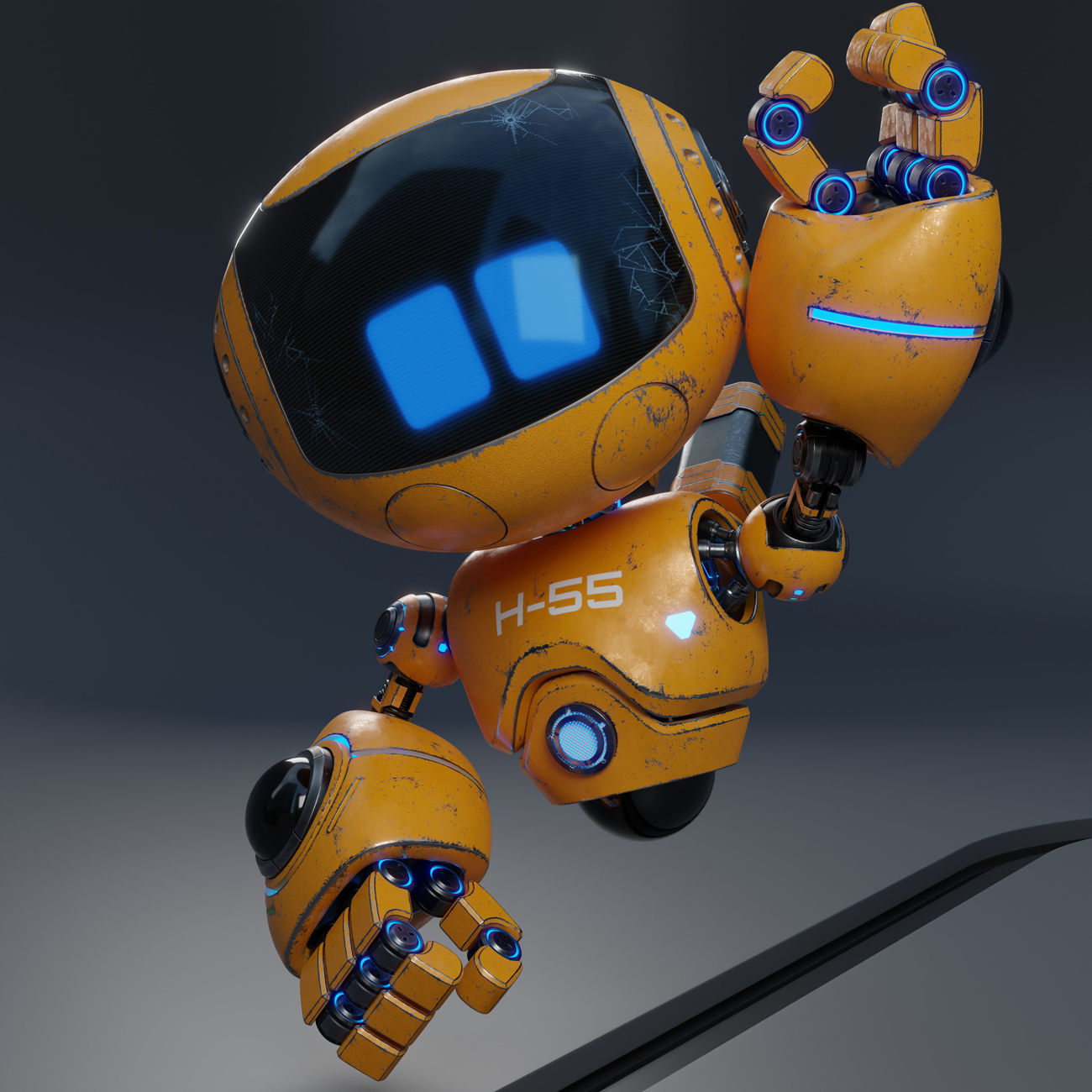Cute Robot H-55 Yellow 3D model_8