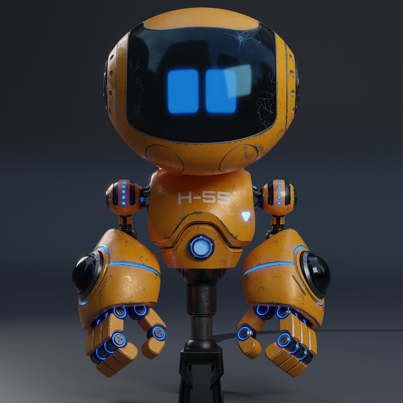 Cute Robot H-55 Yellow 3D model_11