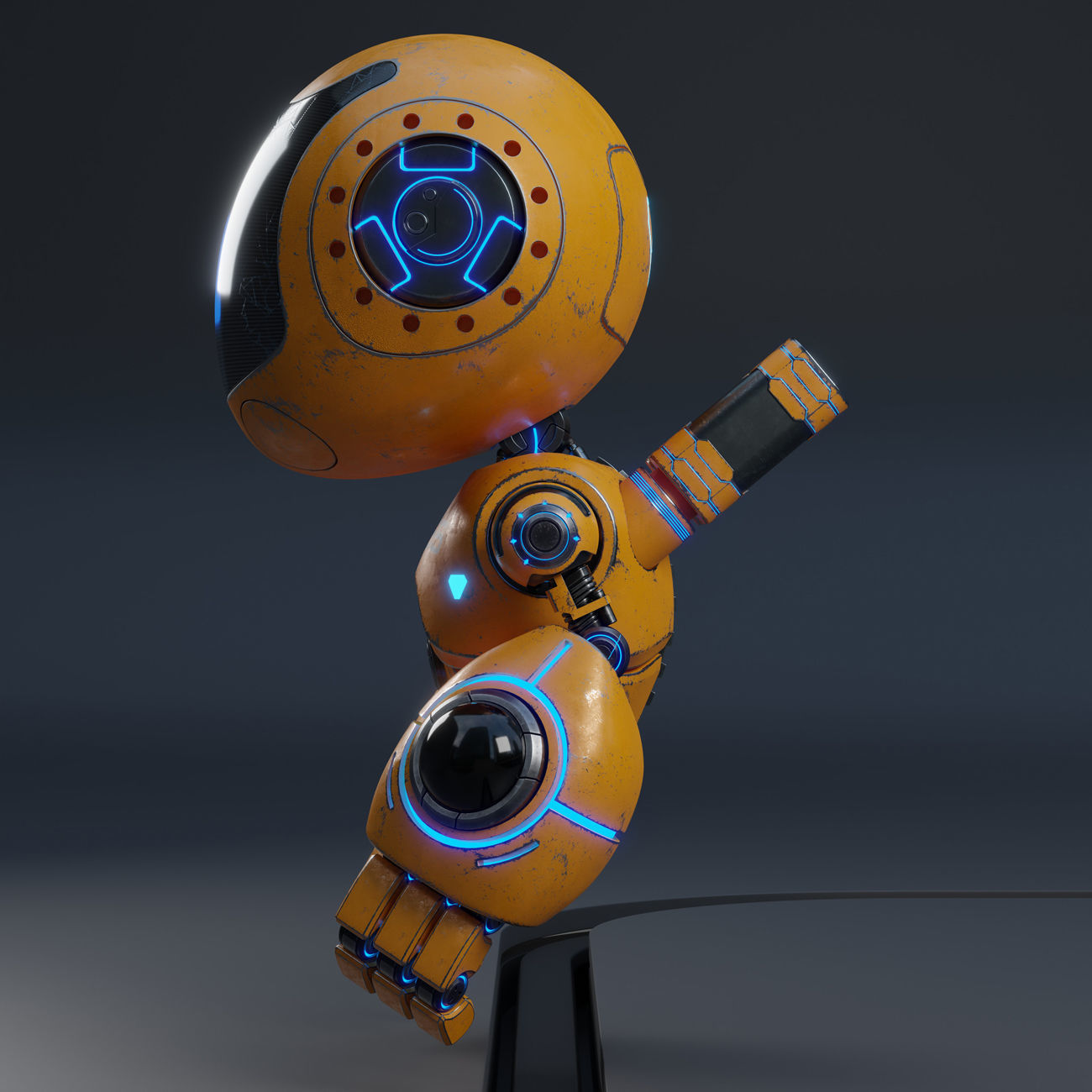 Cute Robot H-55 Yellow 3D model_13