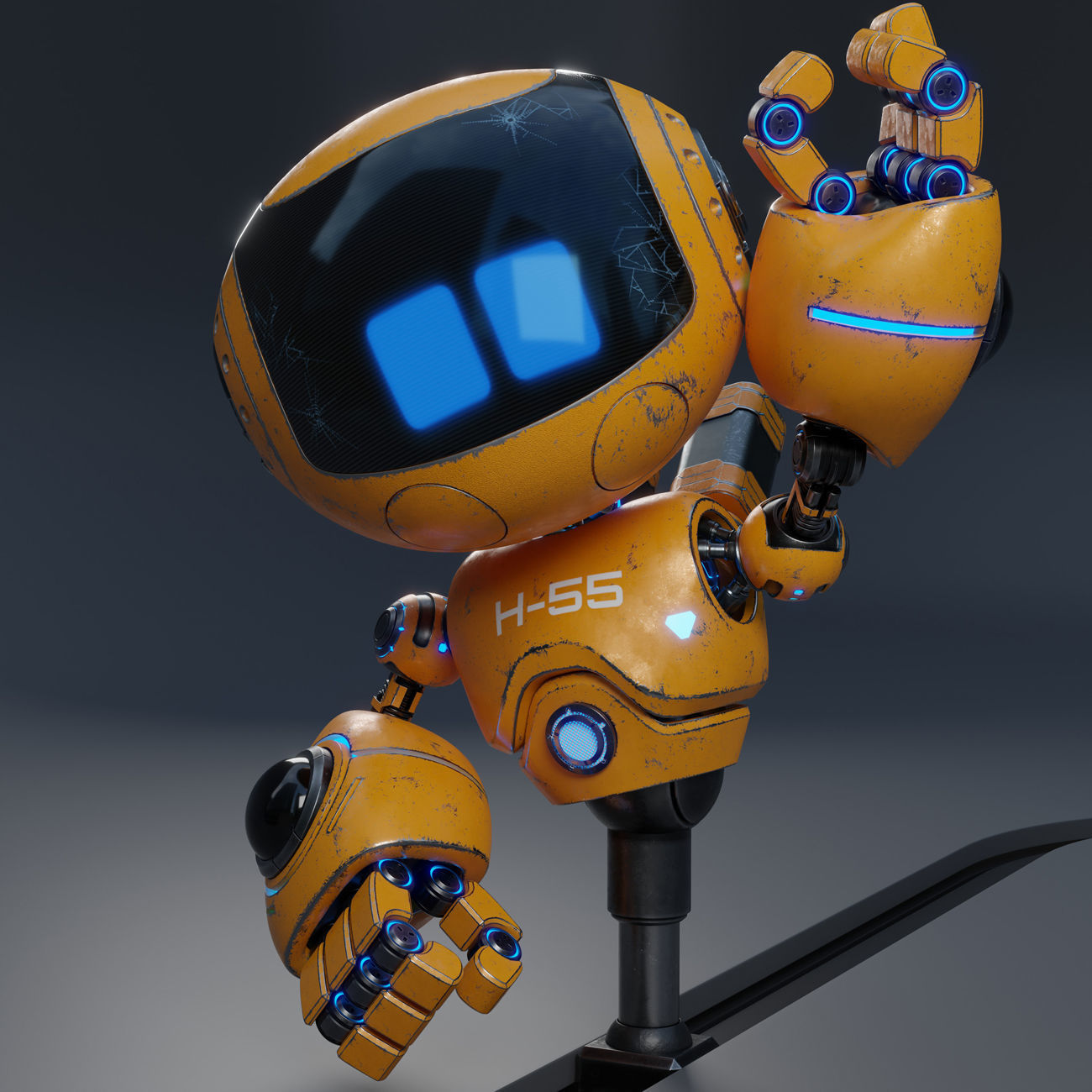 Cute Robot H-55 Yellow 3D model_7