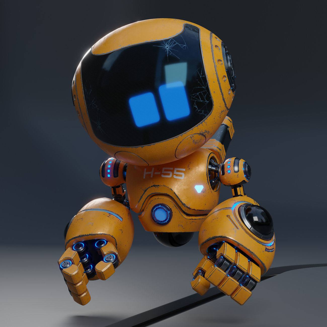 Cute Robot H-55 Yellow 3D model_22