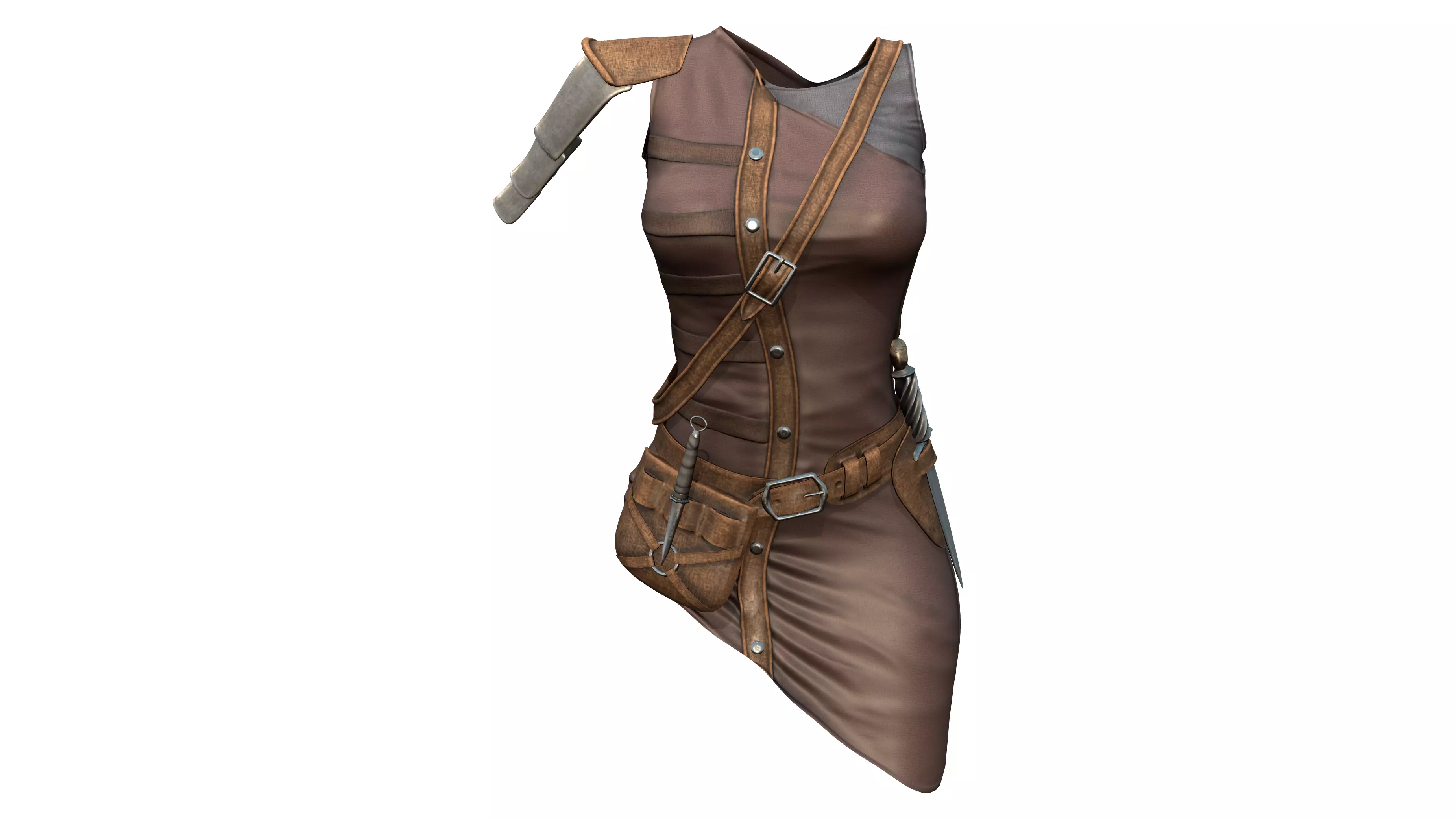 Asymmetric Skirt Warrior Dress With Buckles and Belt Low-poly 3D model