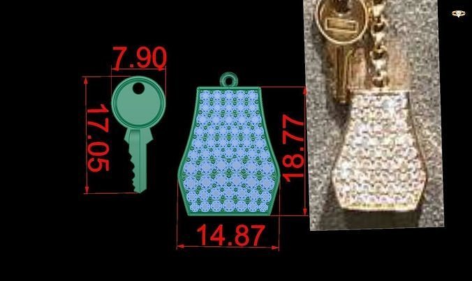 pendant keychain with dimensions of key 3D print model
