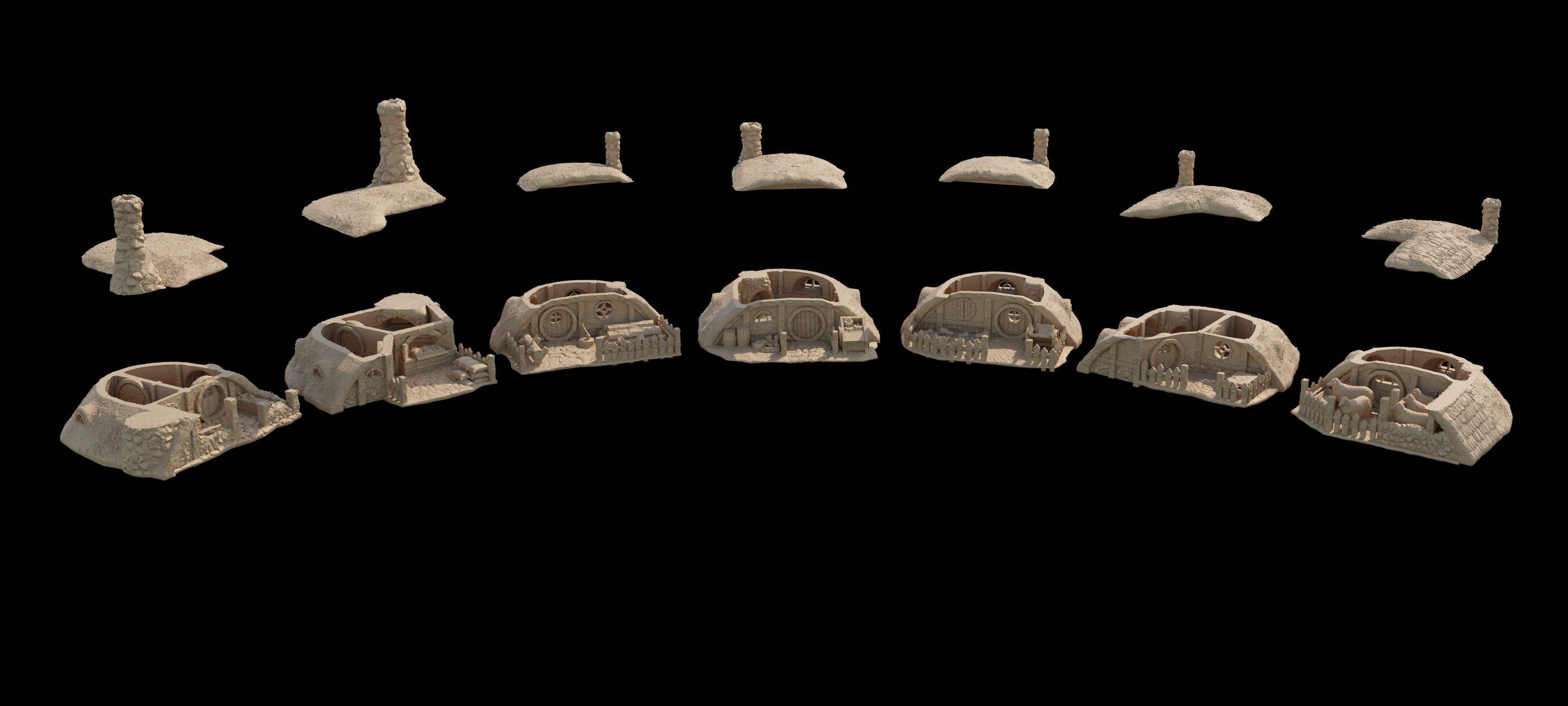 Hobbit Burrows Tabletop Terrain 28 MM 3D print model_1