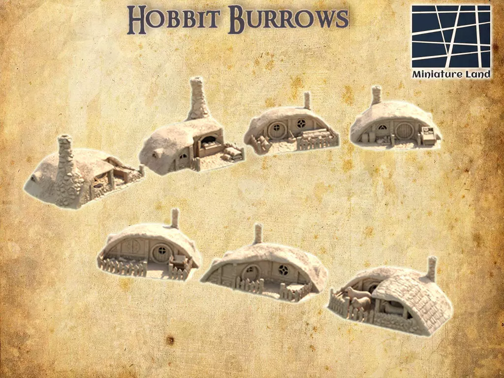 Hobbit Burrows Tabletop Terrain 28 MM 3D print model_0