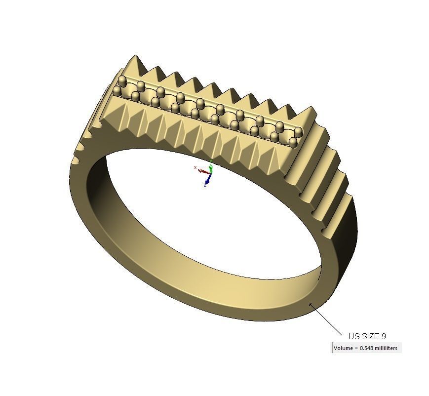 Diamond undulated fluted rectangular top signet Us sizes 6to9 3D print model_11