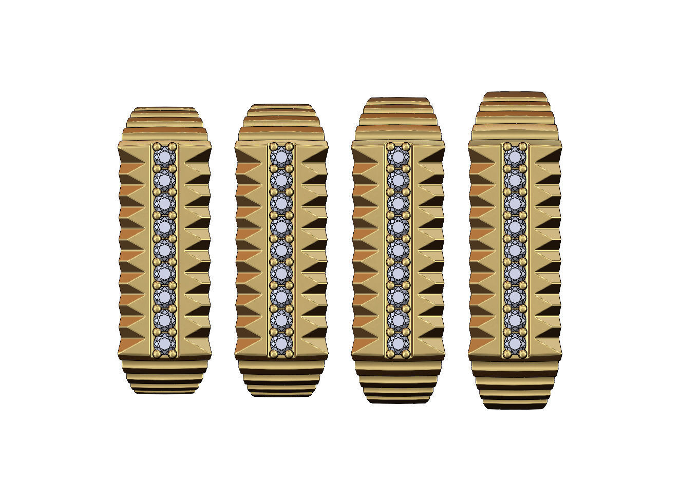 Diamond undulated fluted rectangular top signet Us sizes 6to9 3D print model_1