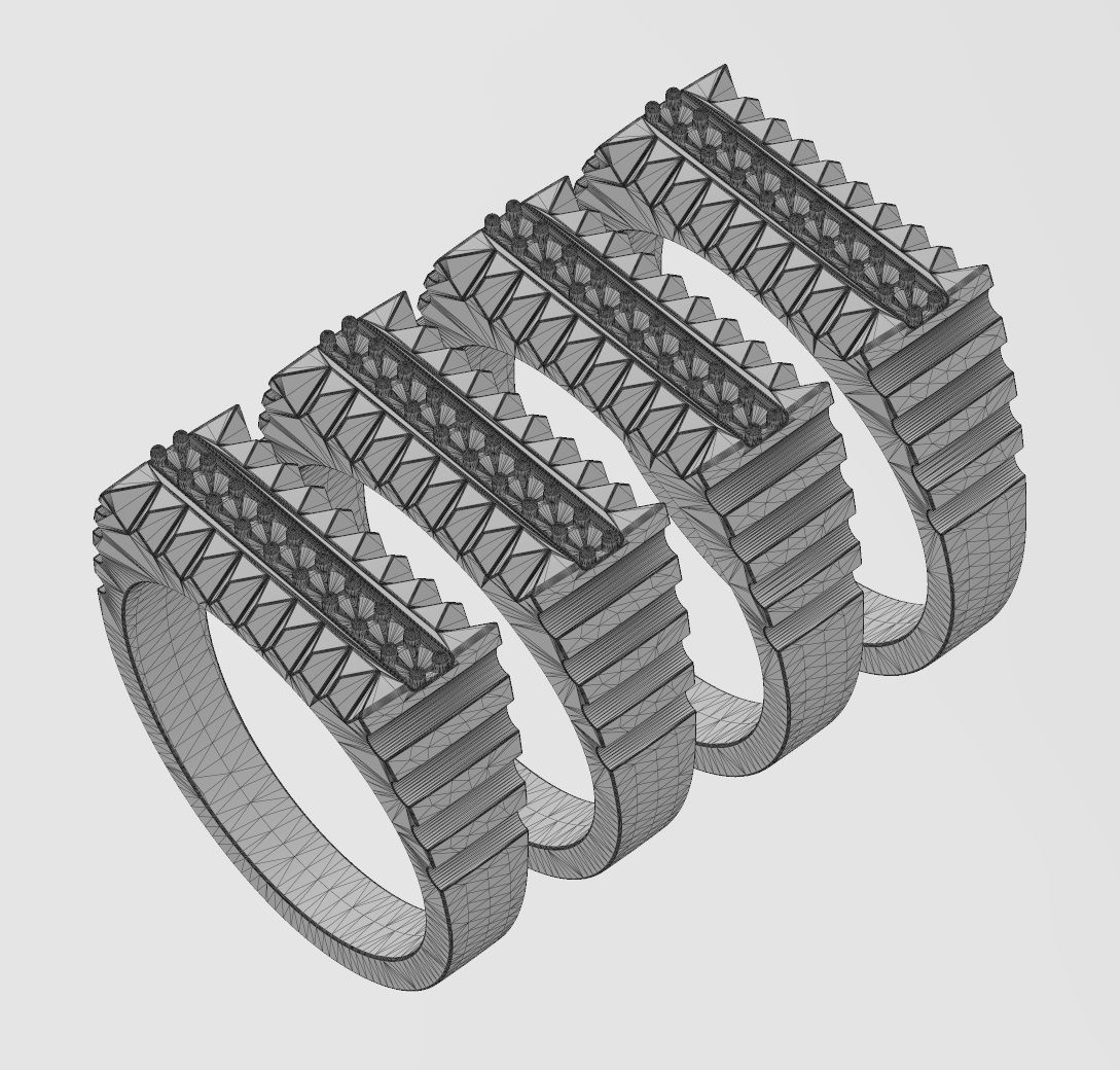 Diamond undulated fluted rectangular top signet Us sizes 6to9 3D print model_12