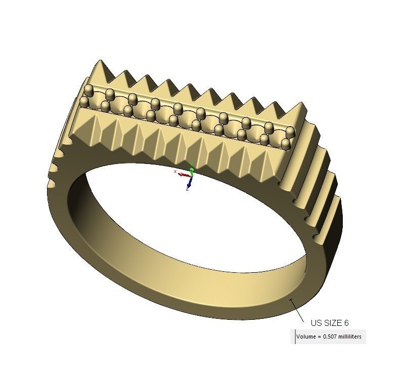 Diamond undulated fluted rectangular top signet Us sizes 6to9 3D print model_10