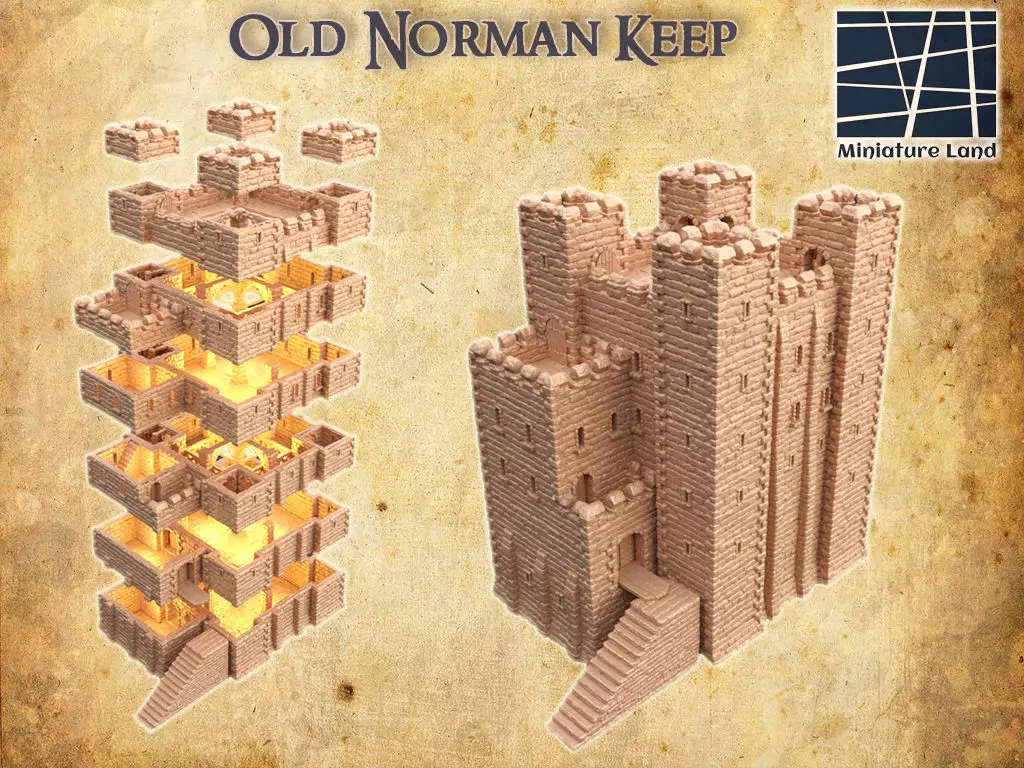 Old Norman Fort Tabletop Terrain 28 MM 3D print model_0