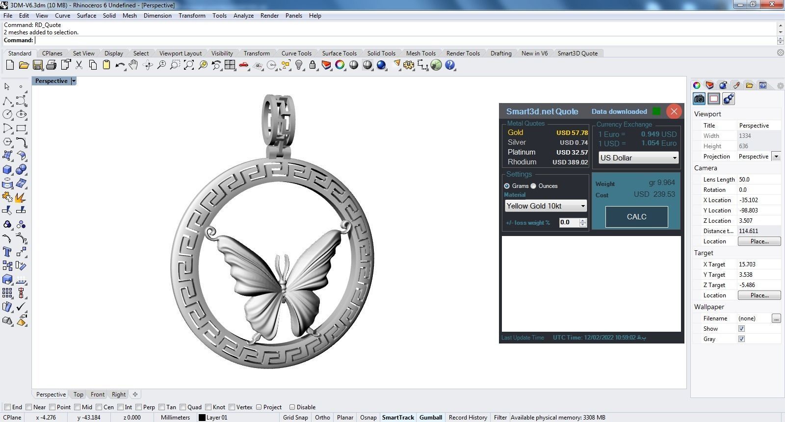 Butterfly pendant jewelry gold necklace medallion 3D print model_3