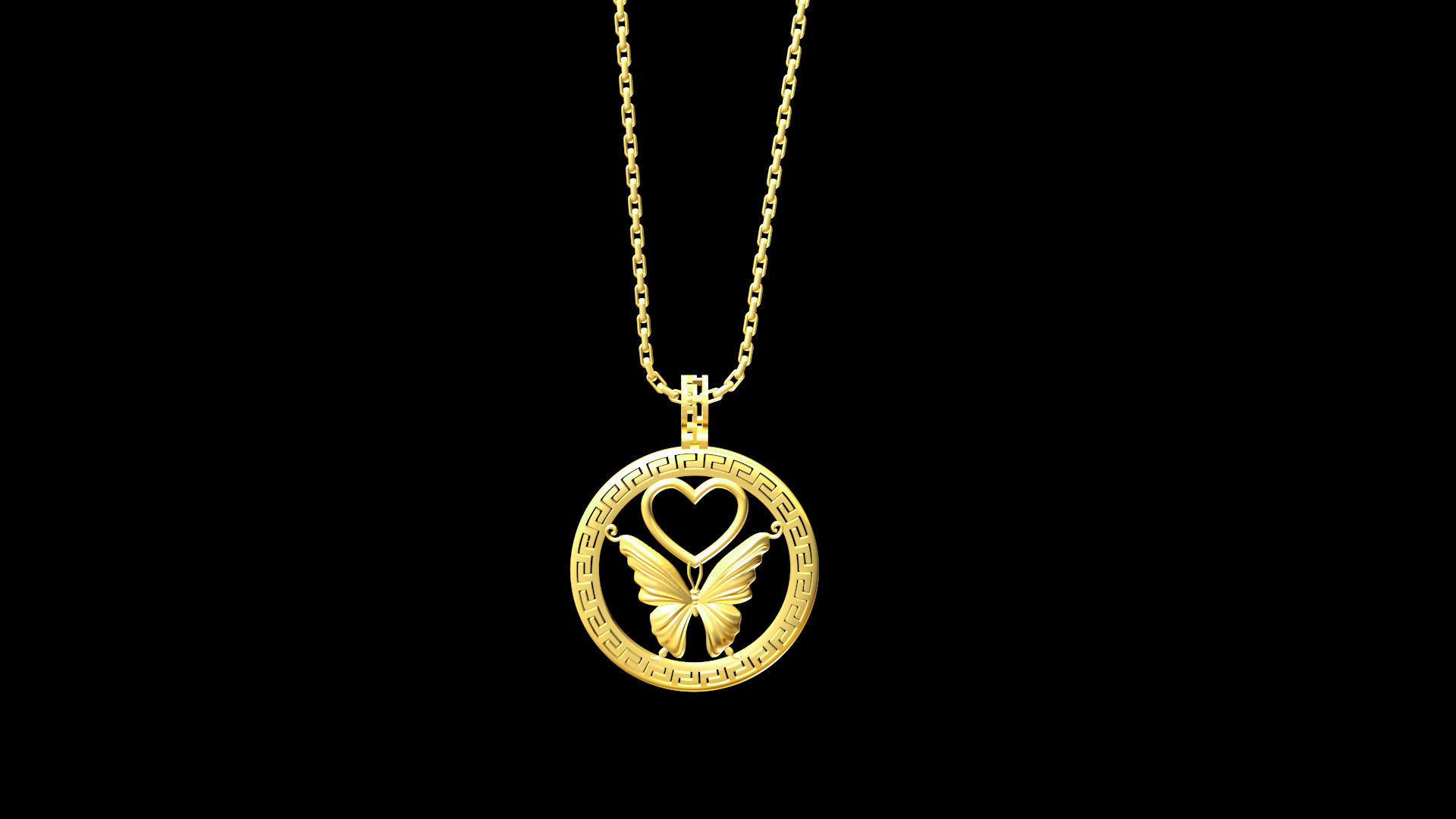 Butterfly pendant jewelry gold necklace medallion 3D print model_2