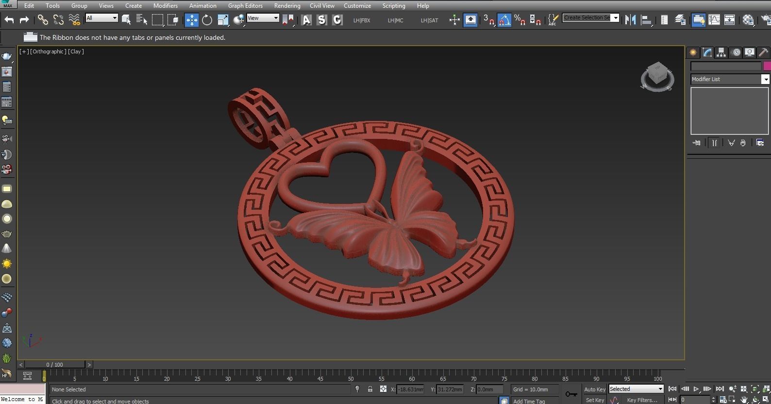 Butterfly pendant jewelry gold necklace medallion 3D print model_6