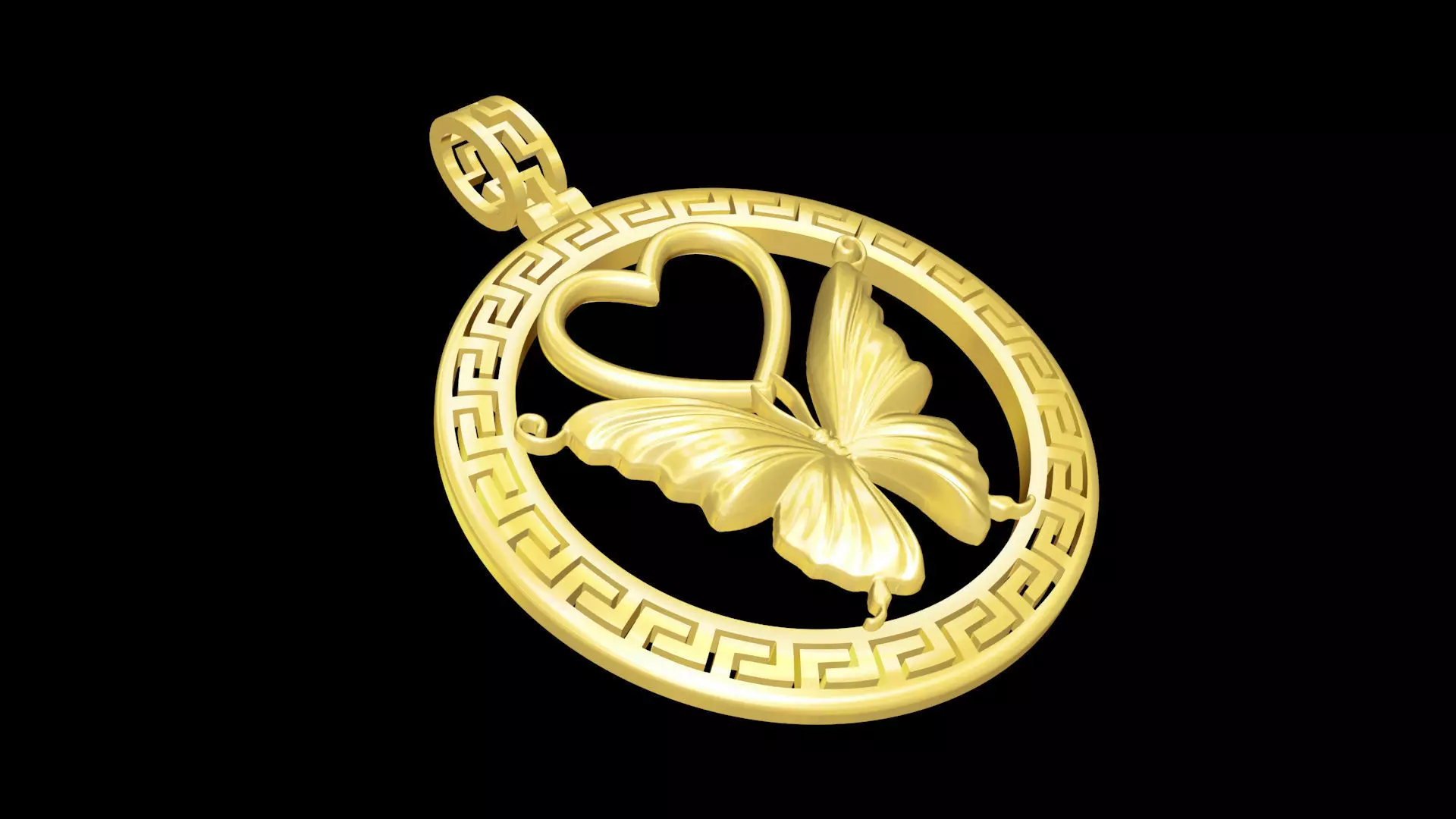 Butterfly pendant jewelry gold necklace medallion 3D print model_0
