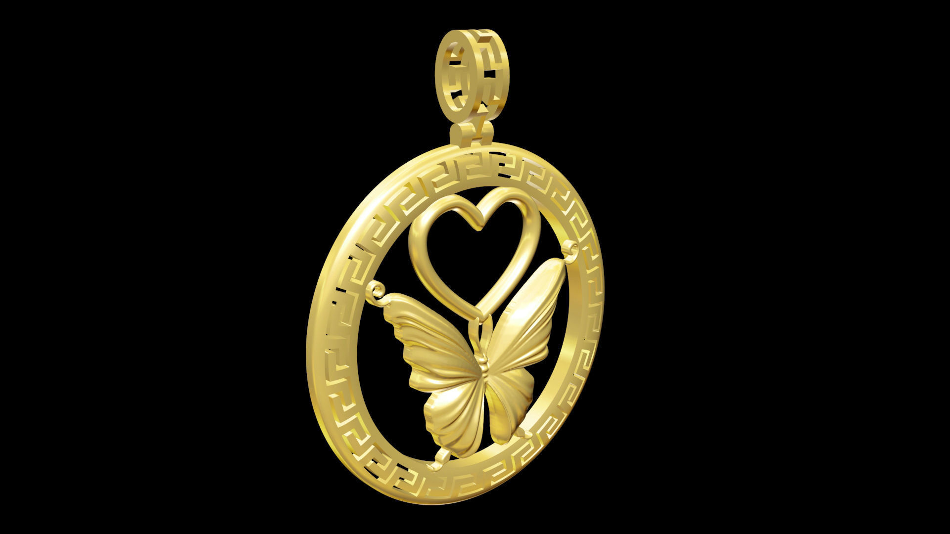 Butterfly pendant jewelry gold necklace medallion 3D print model_1