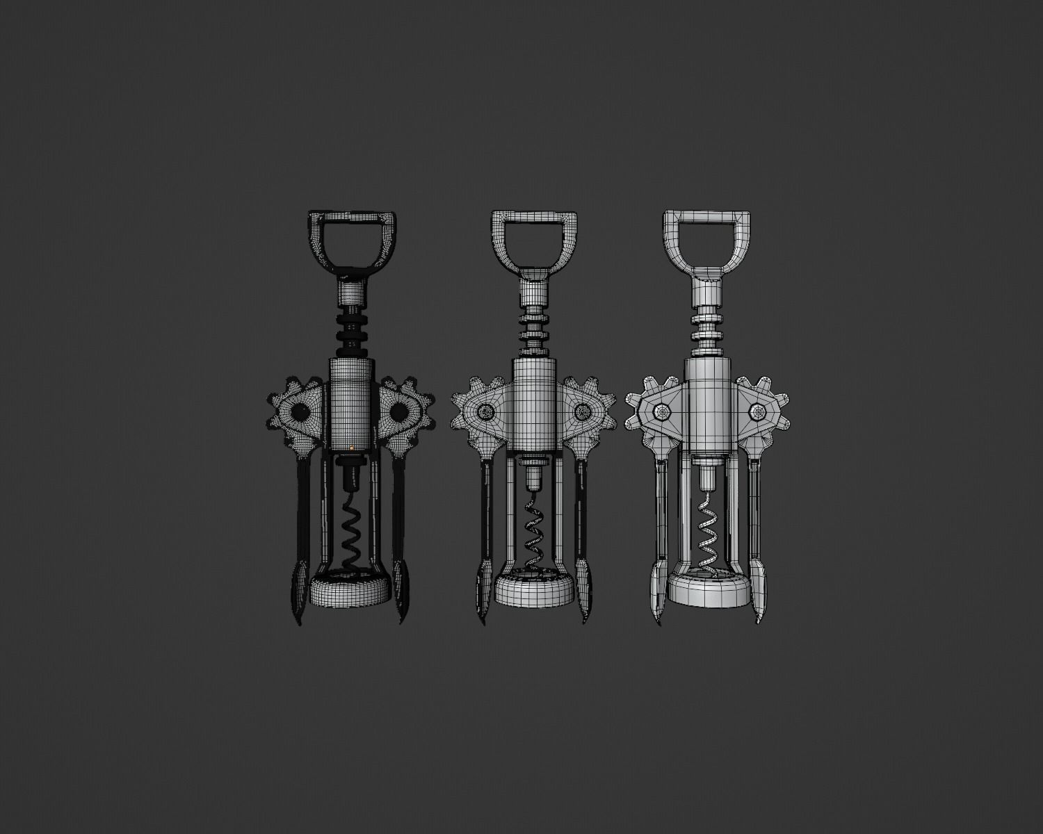 Corkscrew wine Low-poly 3D model_5
