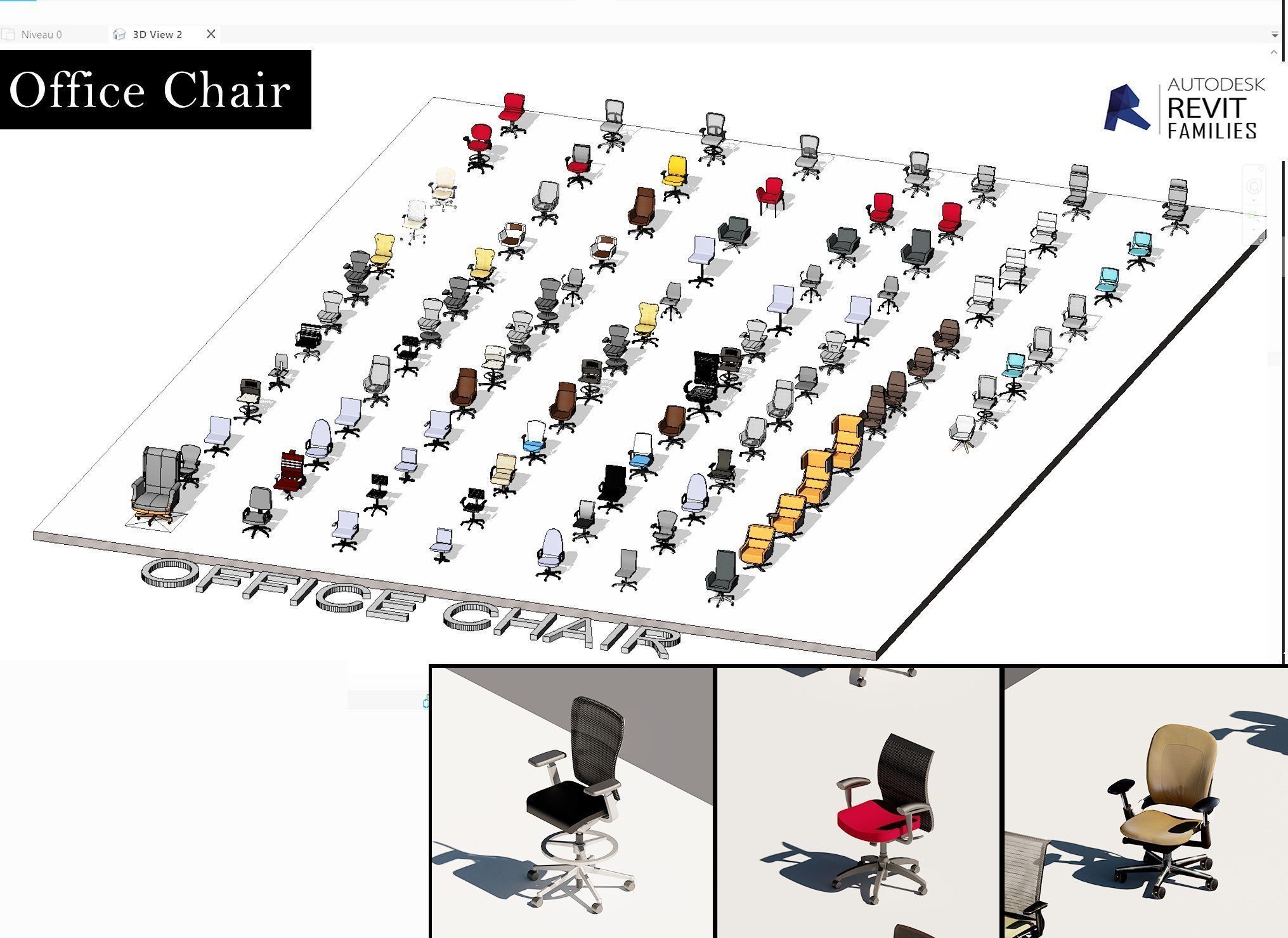 Parametric Revit Families Collection Chair Sofa Office Chair Low-poly 3D model_2