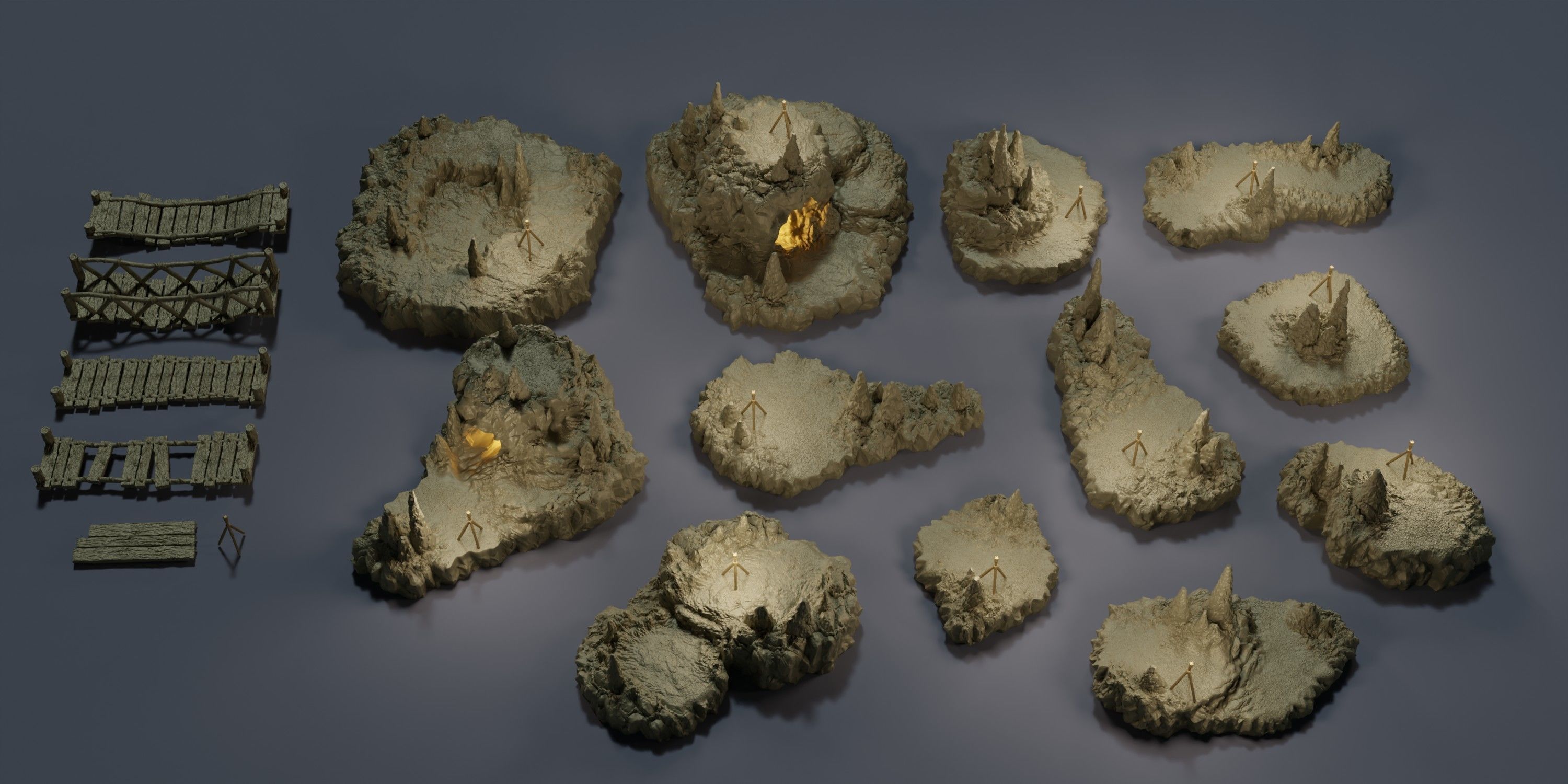 Raised Cavern Pack Tabletop Terrain 28 MM 3D print model_5