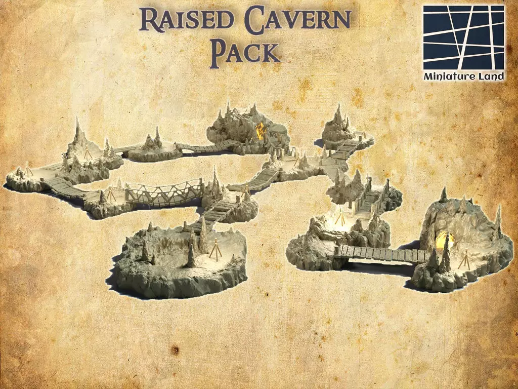 Raised Cavern Pack Tabletop Terrain 28 MM 3D print model_0