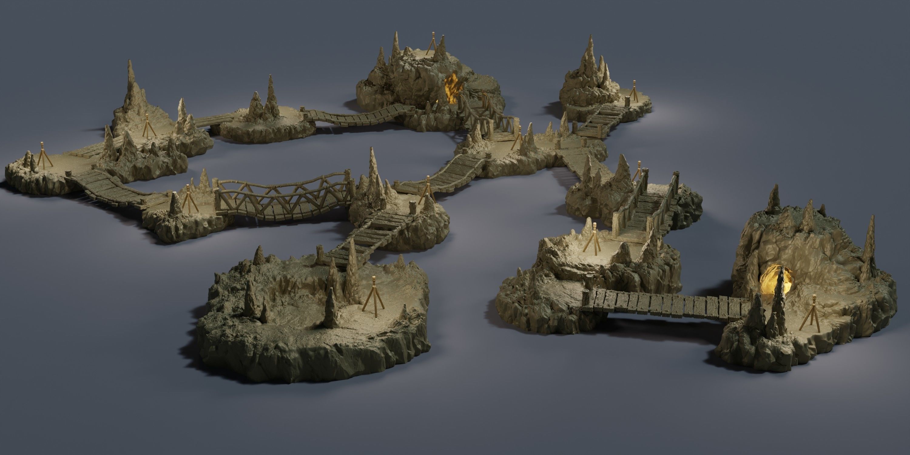 Raised Cavern Pack Tabletop Terrain 28 MM 3D print model_2