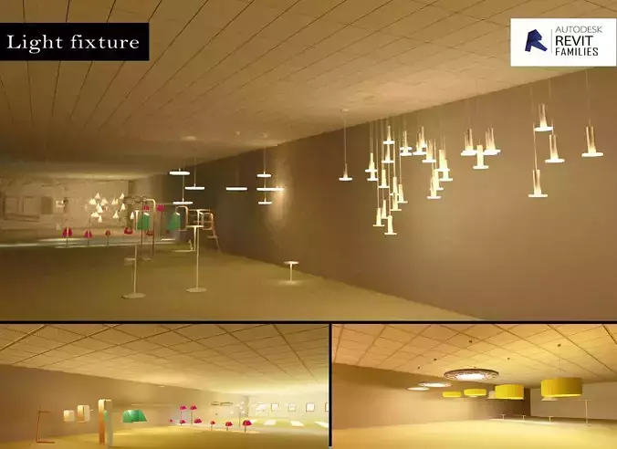 Parametric Revit Families Collection Lighting Fixtures Low-poly 3D model