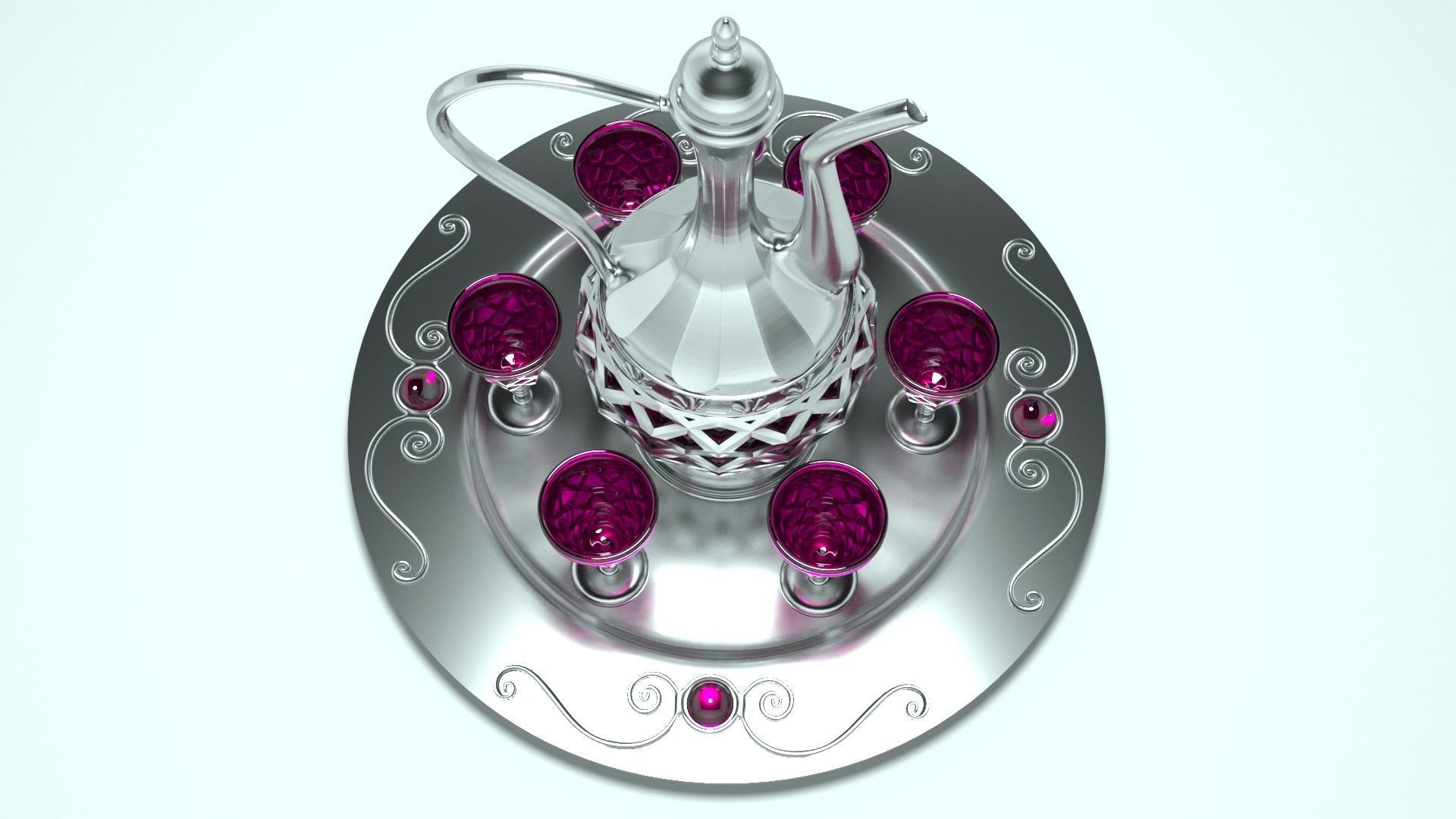 Decanter with glasses 3D model_2