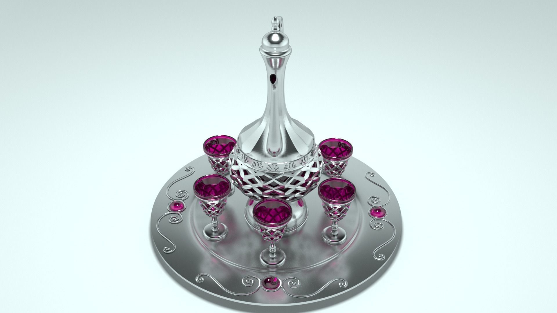 Decanter with glasses 3D model_4