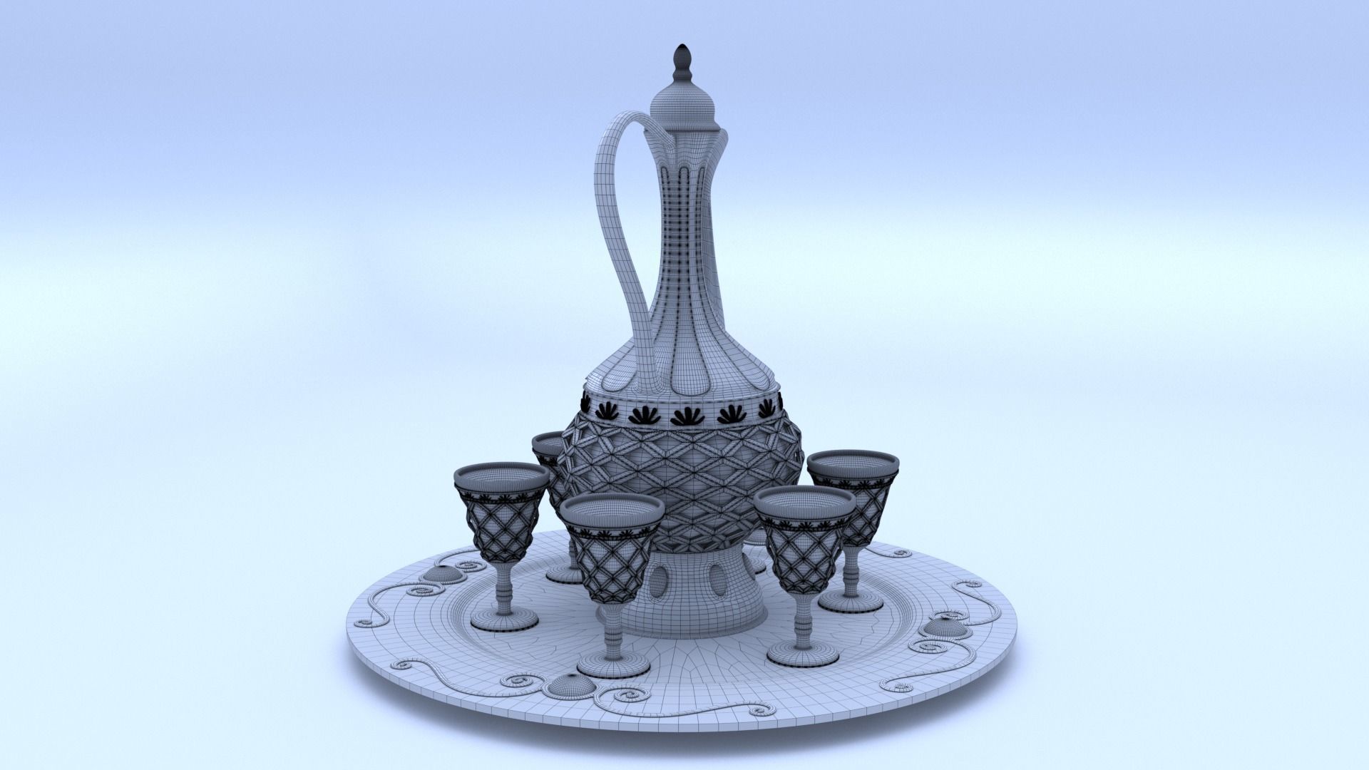 Decanter with glasses 3D model_6