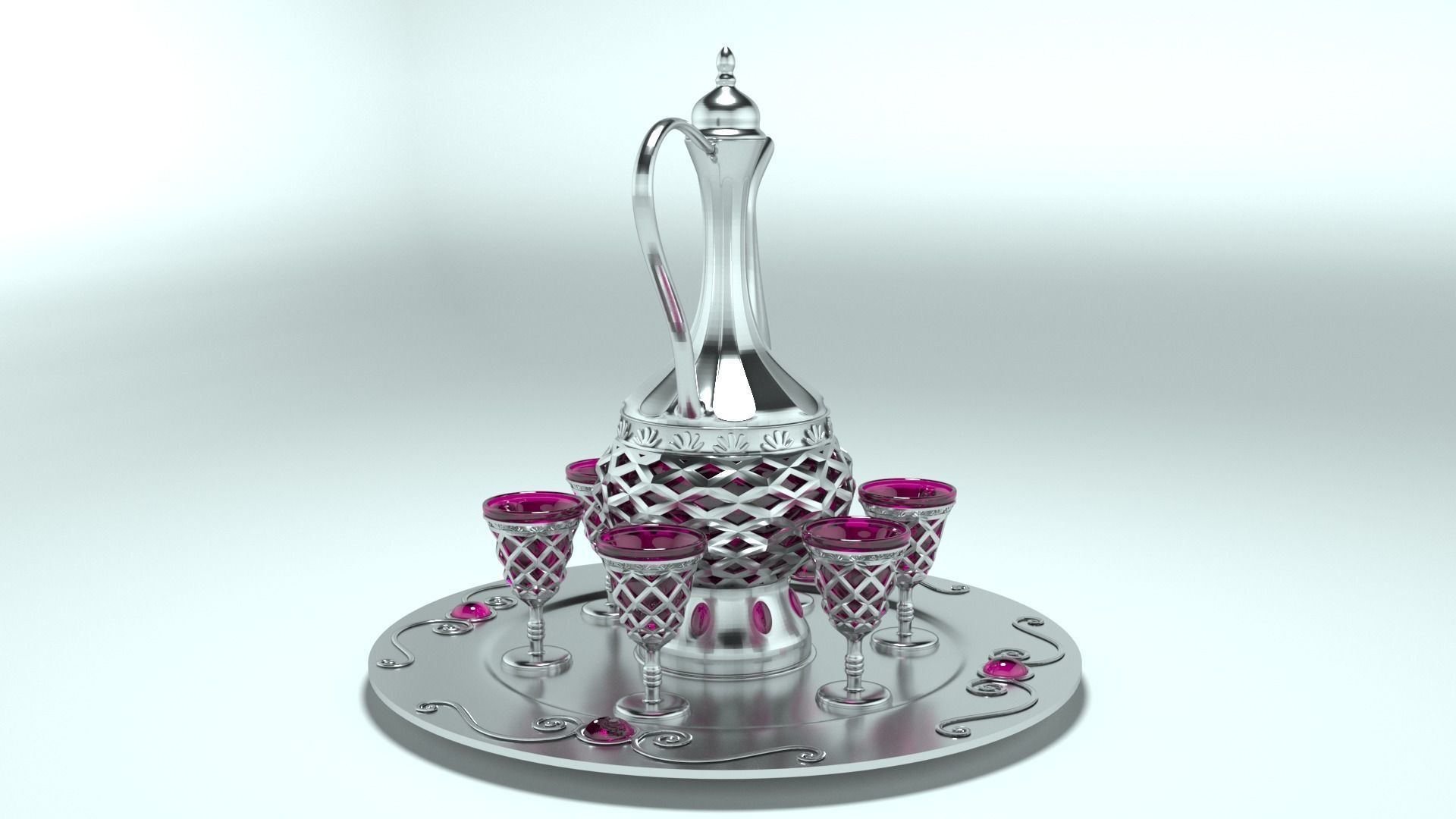 Decanter with glasses 3D model_3
