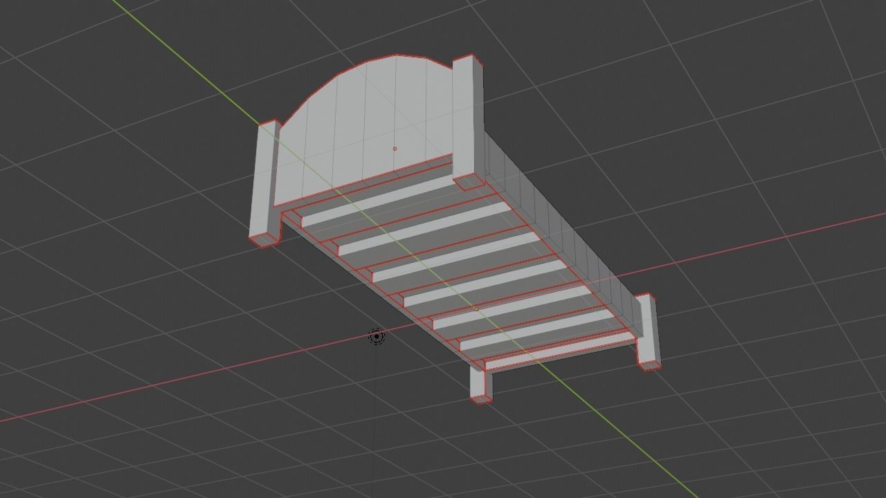 Bed Low-Poly wooden Low-poly 3D model_5