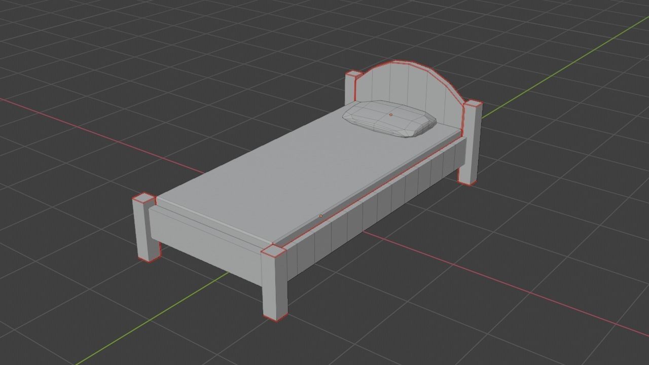 Bed Low-Poly wooden Low-poly 3D model_4